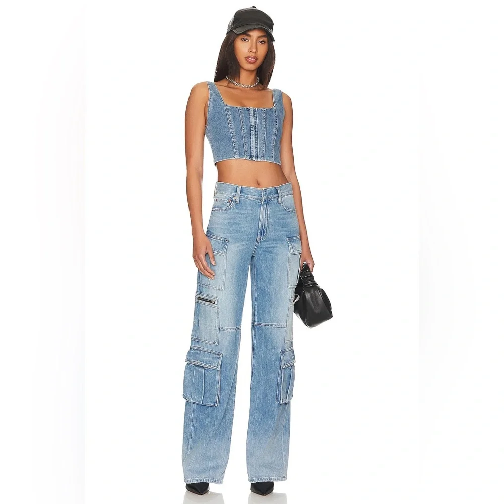 Alice + Olivia baggy denim cargo pants size 32 $395 retail - Picture 9 of 16